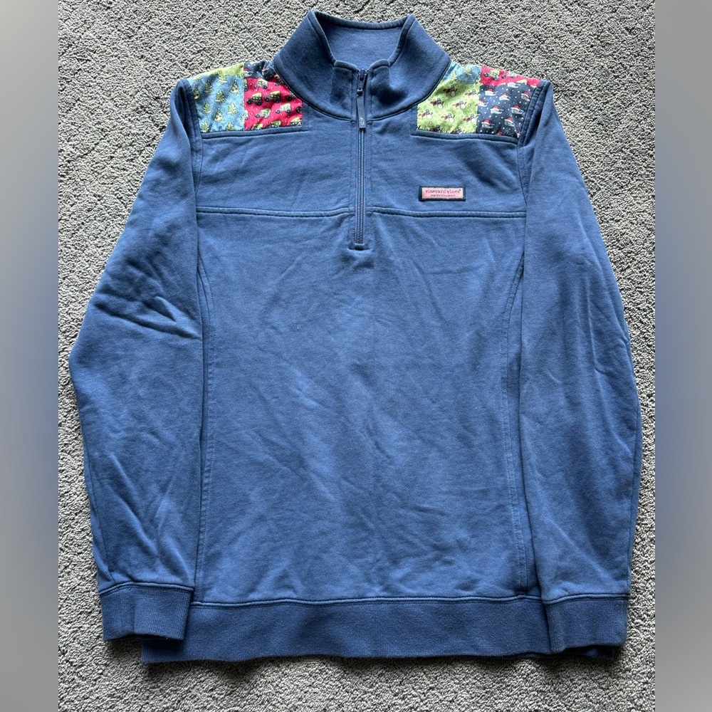 Vineyard Vines Men's Blue Patchwork Zip-Up Sweater